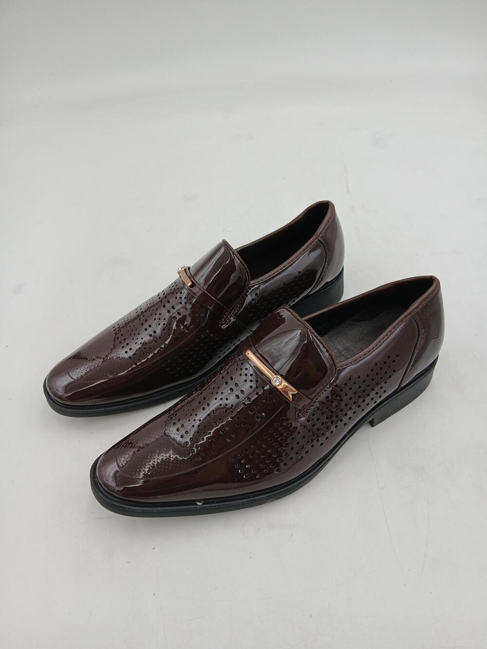 Perforated Dress Shoes Mens Size 7 Brown Slip On Loafers Rhinestone Square Toe